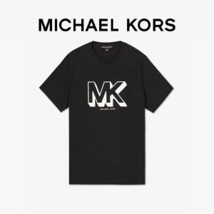 Футболка хлопковая мужская Michael Kors с принтом букв и короткими рукавами, черный