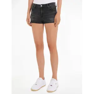 Шорты Tommy Jeans "NORA MD SHORT AH1288", с логотипом Tommy Jeans и флагом, черный