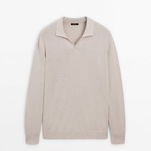 Свитер Massimo Dutti Knit With Polo Collar, светло-бежевый