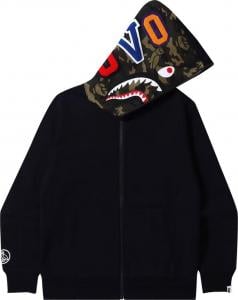BAPE x OVO Woodland Camo Shark Reversible Full Zip Hoodie Black CDEK.Shopping