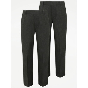 Набор из 2 темно-серых школьных брюк с эластичной эластичной резинкой для мальчиков (2 шт.) George., уголь
