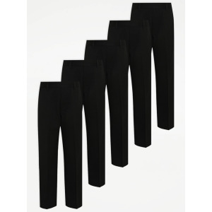 Набор из 5 черных школьных брюк с эластичным поясом для мальчиков (5 шт.) George., черный