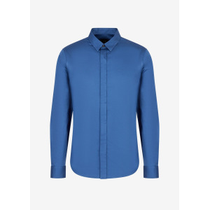 Рубашка узкого кроя из эластичного хлопкового атласа Armani Exchange, синий