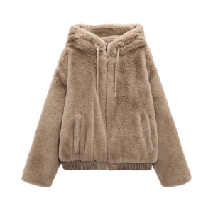 Куртка Zara Faux fur hooded, рыжевато-коричневый