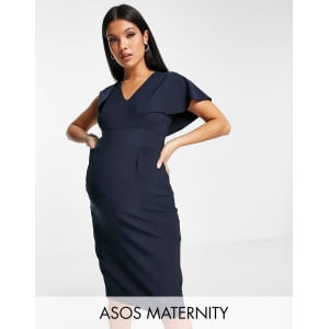 Темно-синее платье-карандаш миди с рукавами ангела ASOS DESIGN Maternity Maternity