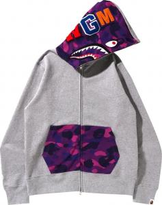 Grey and purple bape hoodie on sale