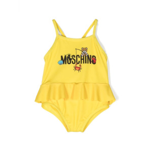 Moschino Kids купальник с оборками и логотипом, желтый