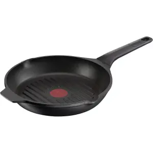 Сковорода-гриль Tefal "Робусто", алюминий, (1 шт.), литой алюминий, антипригарное покрытие, термосигнал, все типы плит, индукция Ø 26 см + высота 5 см, черный