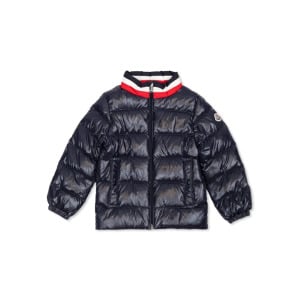 Moncler Enfant стеганая куртка с нашивкой-логотипом, синий