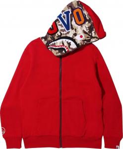 BAPE x OVO Woodland Camo Shark Reversible Full Zip Hoodie Red CDEK.Shopping