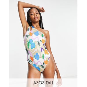 Эксклюзивный купальник на одно плечо с цветочным принтом ASOS DESIGN Tall