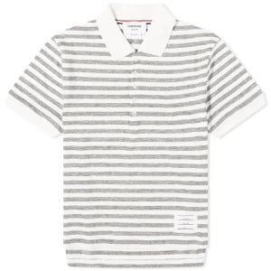 Рубашка поло Thom Browne Striped Linen, светло-серый, белый