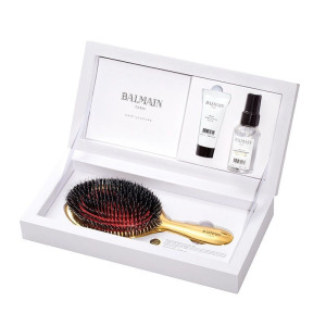 Balmain Golden Spa Brush set золотая щетка для волос + аргановый эликсир 20 мл + несмываемый спрей-кондиционер 50 мл