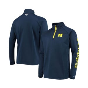 Мужская темно-синяя куртка michigan wolverines terminal tackle из флиса реглан omni-shade с молнией на четверть Columbia, синий