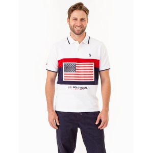 Рубашка-поло U.S. Polo Assn.Printed Flag Colorblock, белый