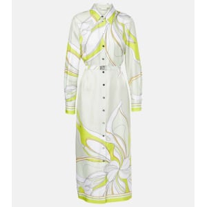 Платье-рубашка из шёлкового твила с принтом Tory Burch, цвет chartreuse twisty flower