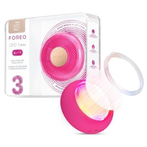 FOREO UFO 3 Mini 4-в-1 Полная светодиодная маска для лица Глубокий увлажняющий крем против старения Маска для лица Красота Массажер для лица Фуксия