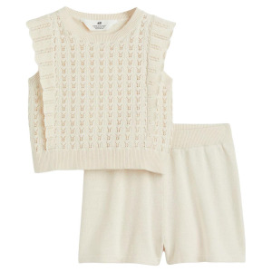Комплект одежды H&M Fine-knit Cotton, 2 предмета, светло-бежевый