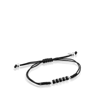 Браслет Tous Mini Onix In Silver With Onyx And Black Cord, черный