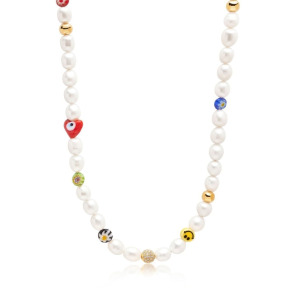 Колье Smiley Face с жемчугом Nialaya Jewelry, белый