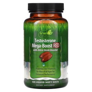 Irwin Naturals, Testosterone Mega-Boost RED, повышение уровня тестостерона, 68 капсул с жидкостью