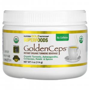 Органическая Куркума с Адаптогенами California Gold Nutrition GoldenCeps, 114 г