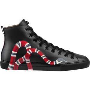 Кроссовки Gucci Leather High Top Snake, черный