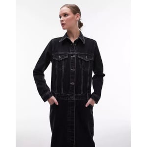 Платье Topshop Denim Half Button Up Maxi, черный