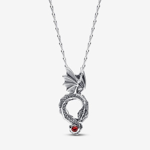 Колье Pandora x Game of Thrones Dragon Pendant, серебро/красный