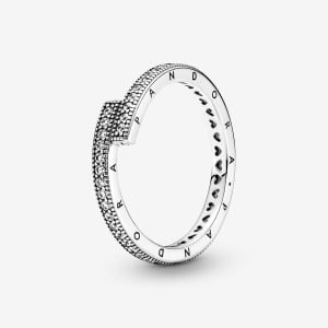 Кольцо Pandora Signature Sparkling Overlapping, серебро