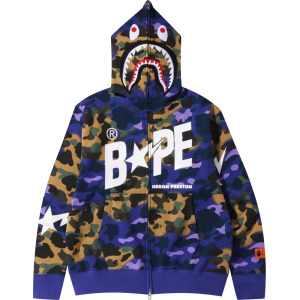 Толстовка Bape x Heron Preston Mix 1st Camo Shark Relaxed Fit Full Zip, фиолетовый