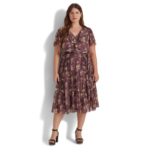 Платье LAUREN Ralph Lauren, Plus Size Floral Belted Crinkle Georgette Dress