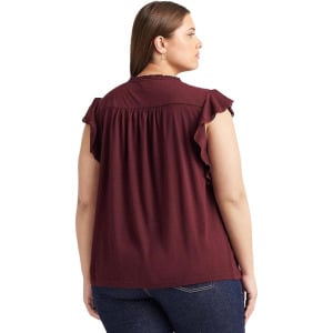 Блуза LAUREN Ralph Lauren Plus Size Lace-Trim Jersey Flutter-Sleeve Blouse, цвет Vintage Burgundy