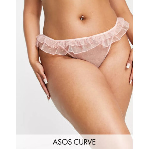 Розовые блестящие сетчатые стринги ASOS DESIGN Curve с мешочком для хранения