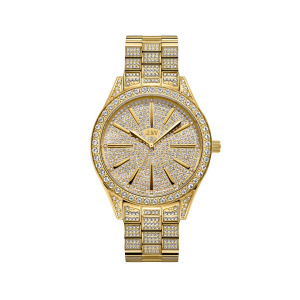 Женские часы с кристаллами и бриллиантами (1/8 карата), позолоченные из нержавеющей стали 18 карат Jbw, золотой