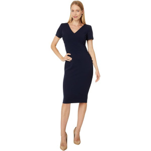 Платье Calvin Klein Scuba Crepe Button Detail Sheath, индиго