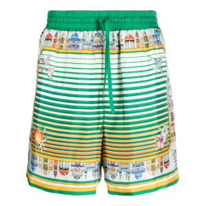 Casablanca City Scape silk shorts, зеленый