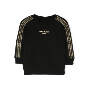 Balmain Kids logo-tape crew-neck sweatshirt, черный