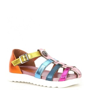 Кожаные сандалии Kurt Geiger London Kensington Fisherman Rainbow с цветными блоками для девочек (для младенцев), розовый