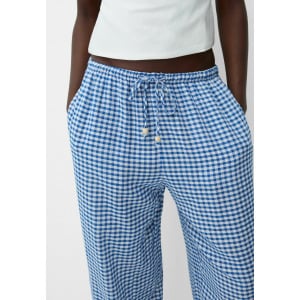 Тканевые брюки GINGHAM CHECK Bershka, темно-синий