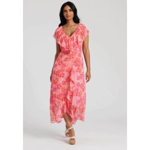 Длинное платье SUMMER PRINT FRILL NECK WRAP MIDI South Beach, розовый