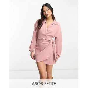 Розовое платье мини с длинными рукавами и v-образным вырезом ASOS DESIGN Petite