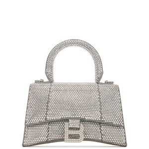 Сумка-клатч Balenciaga XS All Over Strass Hourglass Top Handle, цвет Grey & Crystal