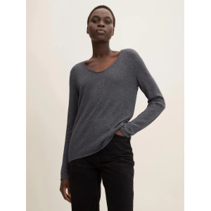 Свитер Tom Tailor Dünner Strick Basic V Ausschnitt Stretch Sweater, антрацит