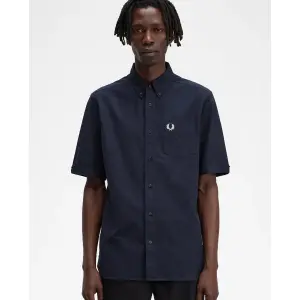 Простая мужская рубашка с коротким рукавом Fred Perry, темно-синий