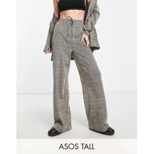 ASOS Tall Широкие брюки из джерси с напуском в серую клетку