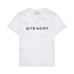 Двухслойная классическая футболка с отверстиями от Givenchy, цвет Белый