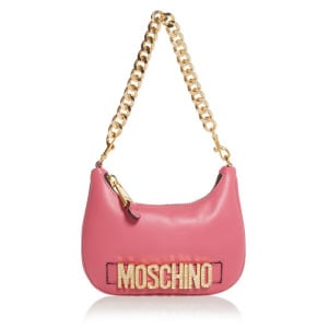 Кожаная сумка через плечо с кристаллическим логотипом Moschino, цвет Pink