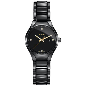 Женские часы-браслет из высокотехнологичной керамики Swiss True Diamond Accent, черный цвет, 30 мм, R27059712 Rado