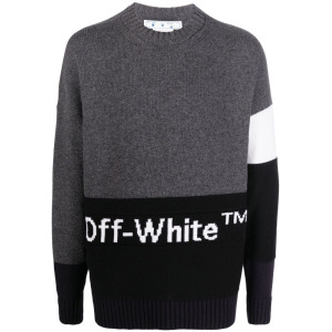 Джемпер вязки интарсия с логотипом Off-White, серый